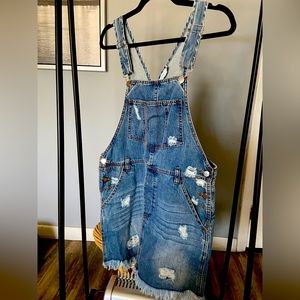 Frayed Hem Overall Jean Dress